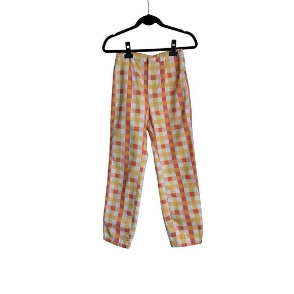 Free People Pants Womens Size 2 Orange White She's That Plaid Crop High Waist - Picture 1 of 11